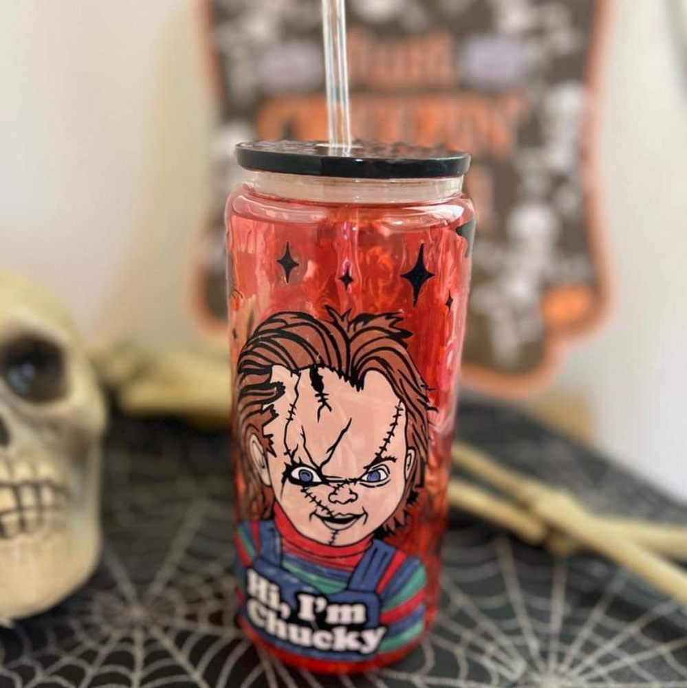 Chucky Blood drip glass snowglobe tumbler